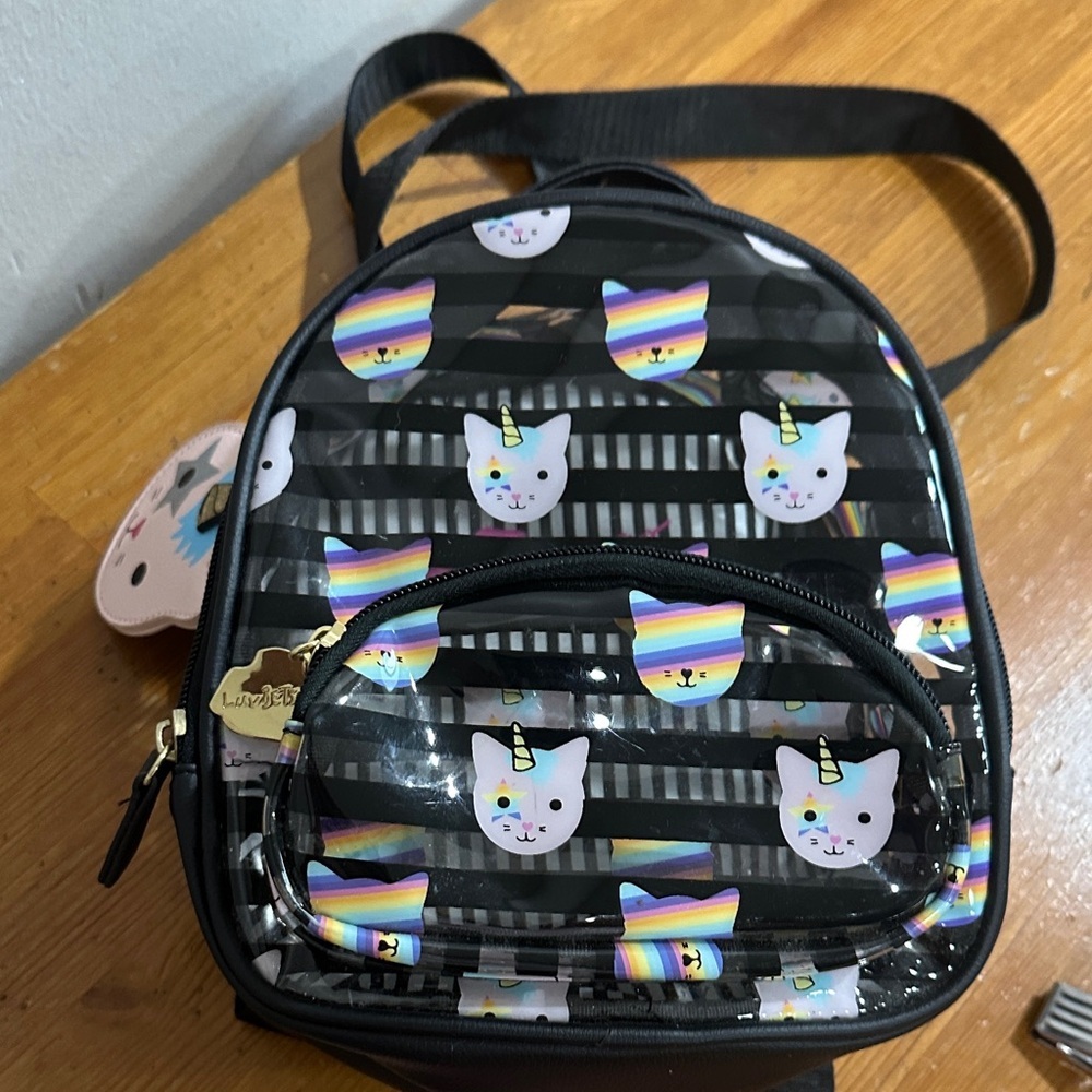 Betsey Johnson Cat Unicorn Pink Striped Backpack - Picture 6 of 7